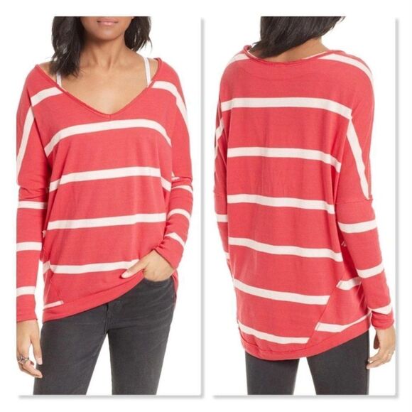 Free People Upstate Stripe Tee size Lg in Red - Picture 5 of 15